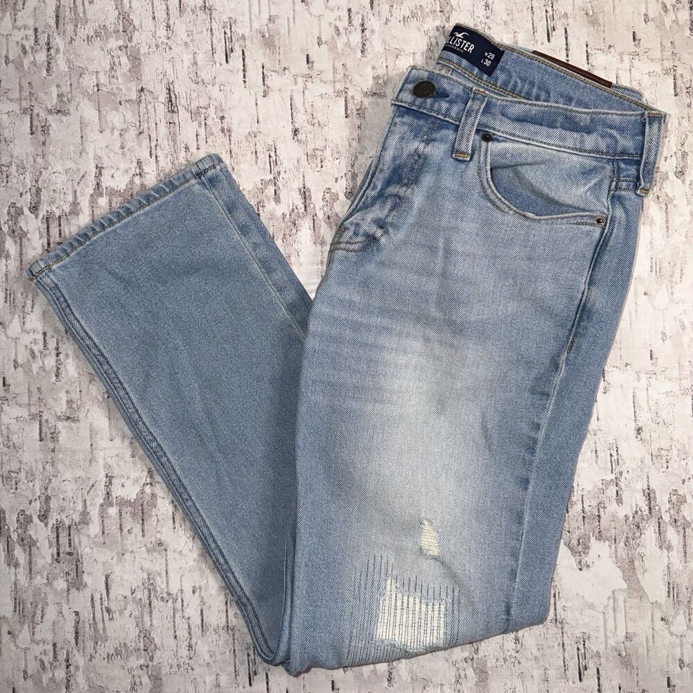 Hollister Slim Straight Jeans Mens Light Wash Distress Epic Flex Size 29x30